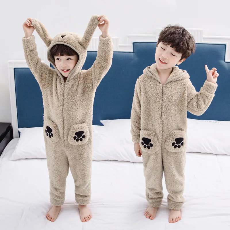 Одежда для мальчиков, детский пижамный комплект с рисунками животных Собака Косплэй Детская Пижама с длинными рукавами комбинезон осень-зима с капюшоном теплая Пижама; домашняя одежда