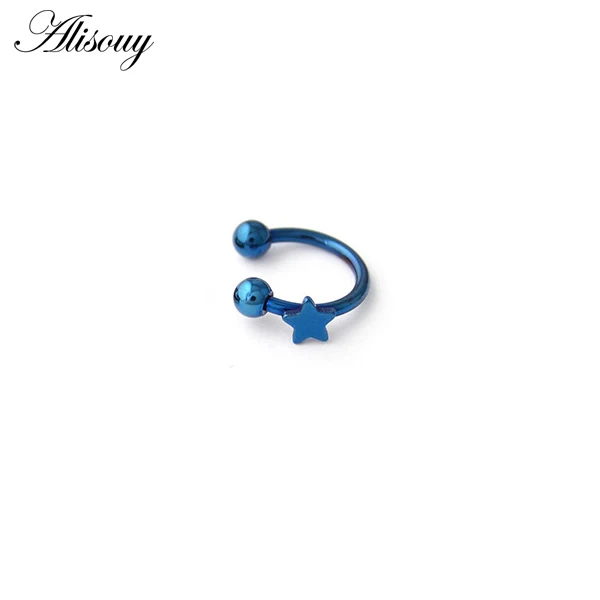 Blue Alisouy 1 шт. поддельная перегородка звезда из нержавеющей стали Нос кольцо серебро золото Кольца для носа для женщин перегородка пирсинг клип ювелирный подарок - Окраска металла: Blue