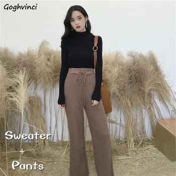 

Women Sets Solid Simple Long Sleeve Turtleneck Full Length Womens Two Piece Set Korean Fashion Clothing Comfortable Casual Slim