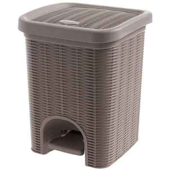 

PP Rattan Trash Can Pressing Type Trash Bin Plastic Dustbin Wastebasket Kitchen Living Room Garbage Storage Bin Can-Brown