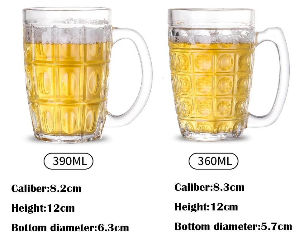 CAKEHOUD Household Glass Beer Mug With Handle Thickened Transparent Crystal Tea Cup Drink Cup Bar Party Supplies Cocktail Glass