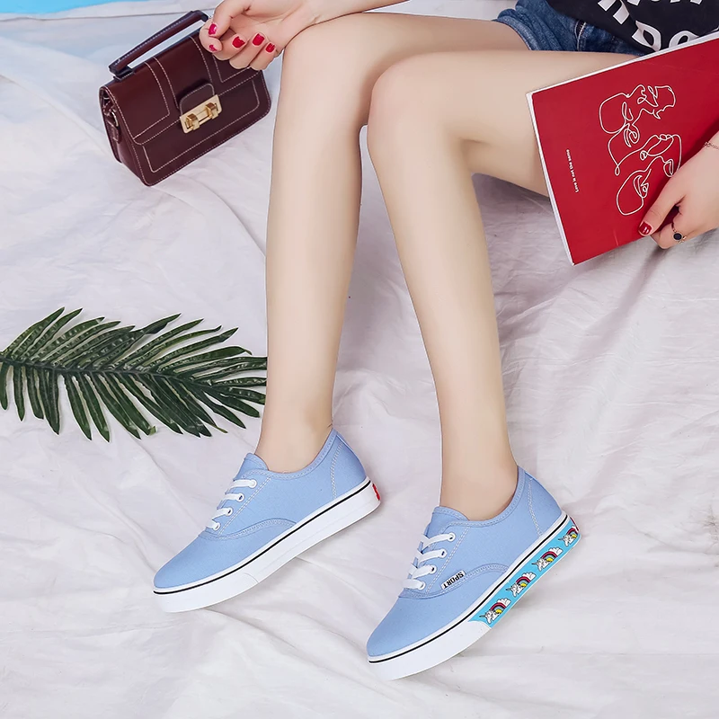 

Fashion Breathable Canvas Shoes Women Leisure Easy-matching Solid Board Shoes Korean Sewing Special Sole Students Lace-up Shoes