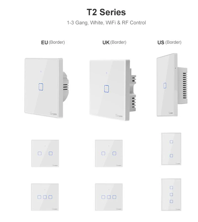 Sonoff TX T2 EU 1 2 3 банда wifi умный переключатель умный дом пульт дистанционного управления 433 RF настенный сенсорный светильник с таймером работа с Alexa