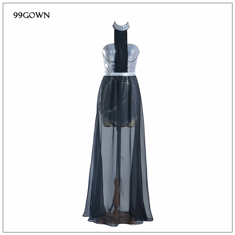 99GOWN для подружки невесты; платья для Для женщин класса люкс с блестками и вышивкой сексуальный Холтер элегантное, длинное, шифоновое платье невесты, Девы, платья