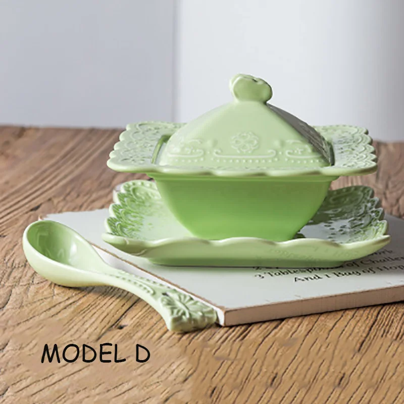 Model D Керамическая миска для Tureen, рельефные блюда, птичье гнездо, чашка, столовая посуда, квадратная ложка, тушеная молочная суповая чаша, креативные западные блюда, посуда - Цвет: Model D
