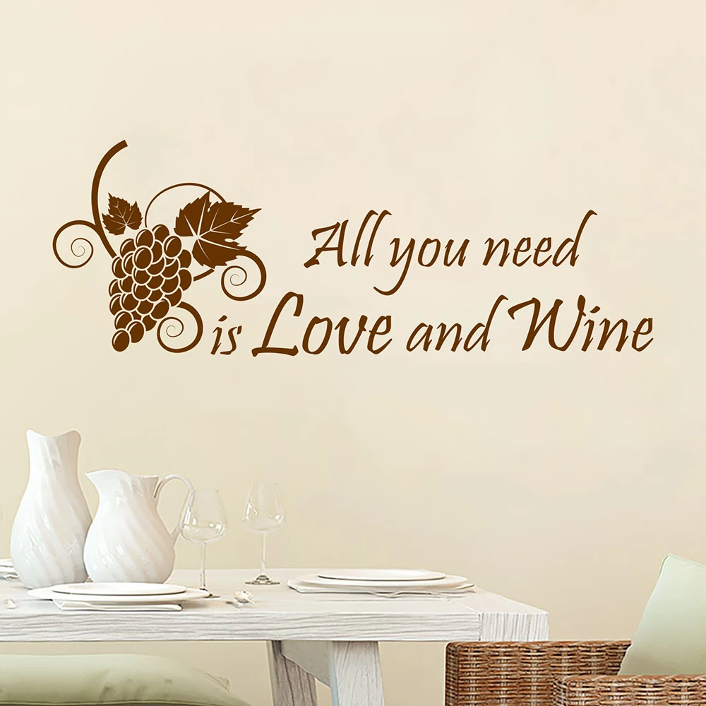 

All you need is Love and Wine Wall Decal Quote Grapes Vinyl Wall Sticker Wine Quotes Bar Decoration Kitchen Wall Decor X550