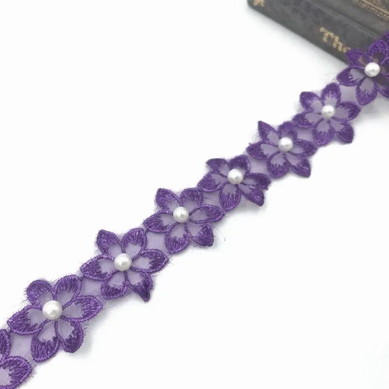 purple-2Yards DIY 2 ярдов цветы Жемчуг Кружева свадебное платье одежда украшения отделка Аксессуары - Цвет: purple-2Yards