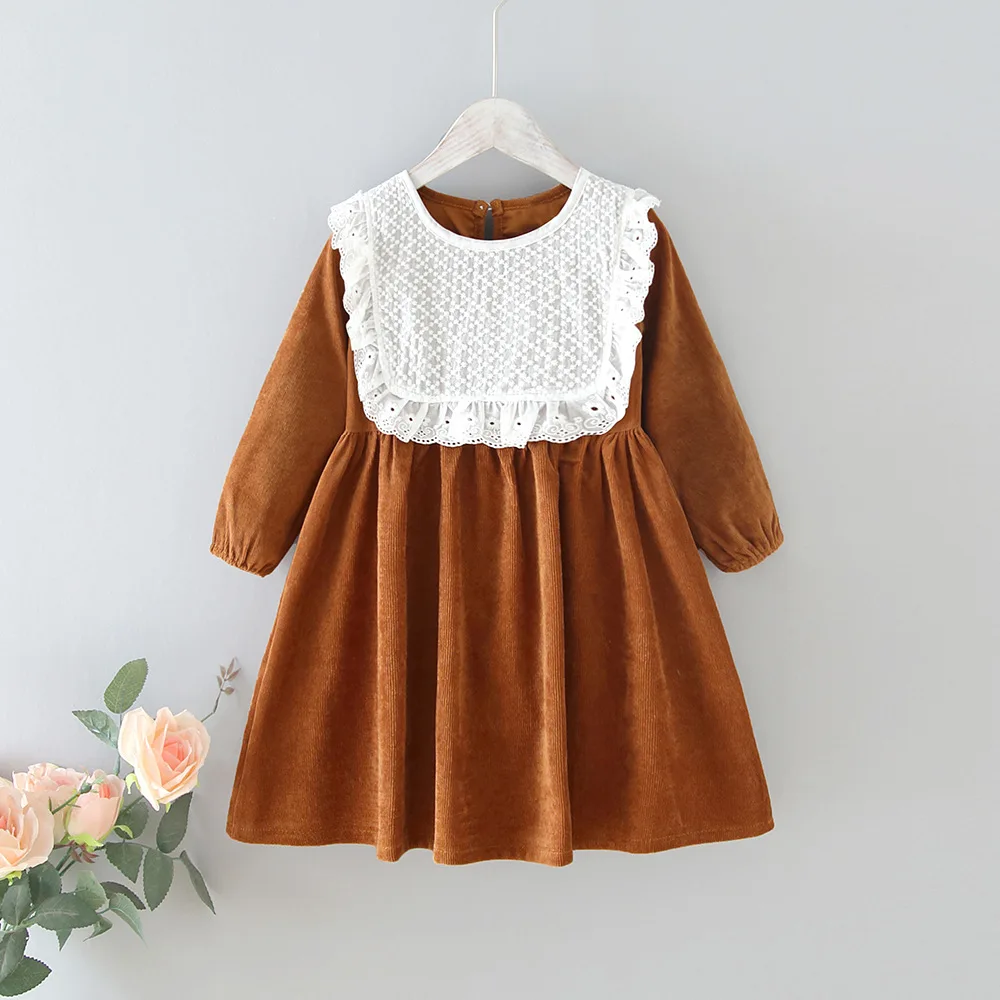 Girls' Dresses 2021 Autumn New Style Children Baby Kids Clothing Korean Japanese Loose Lace Lapel Girl Fashionable Dress | Детская