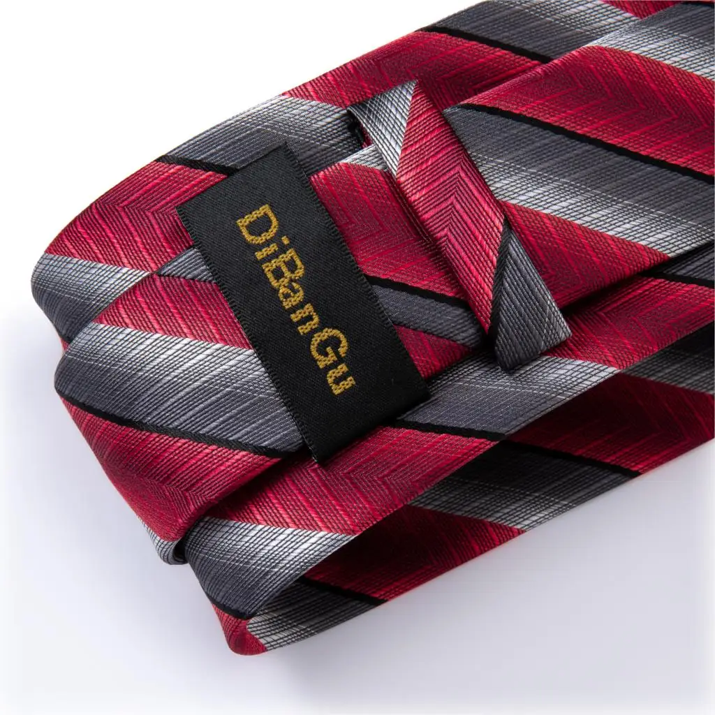 Дизайнерский мужской галстук Красный Серебряный полосатый Свадебный галстук для мужчин Hanky запонки шелковый галстук DiBanGu деловые вечерние MJ-7235
