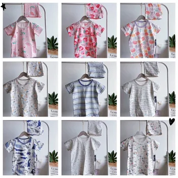 

For summer pajamas kids Children Cartoon Baby cotton panties Infant Boys Girls t shirts + Pants Set Cotton Toddler Tops 2-12y