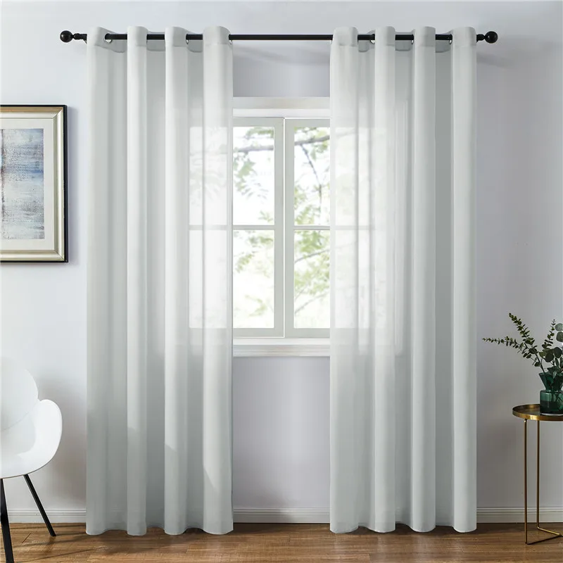 Современные Простые белые прозрачные шторы для гостиной, спальни, вуаль, тюль, оконные шторы для кухни, люверсы, карандаш, плиссированные крючки - Цвет: Grey