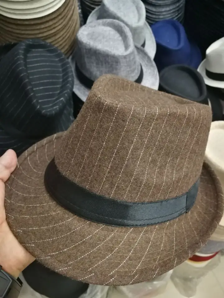coffee Унисекс полосатая джазовая шляпа с ленточным бантом полями Fedora cap винтажная английская мягкая фетровая шляпа шикарные шляпы с полями для мужчин и женщин - Цвет: coffee