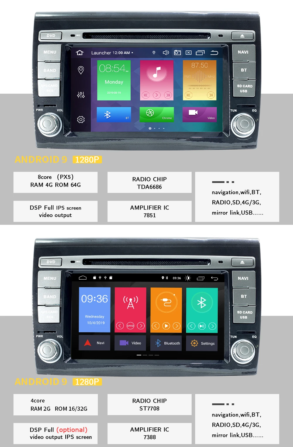 Ips DSP 4 ГБ 2 Din Android 9,0 Автомобильный мультимедийный плеер для Fiat/Bravo 2007 2008 2009 2010 2011 2012 gps навигации автомобиля DVD Радио стерео