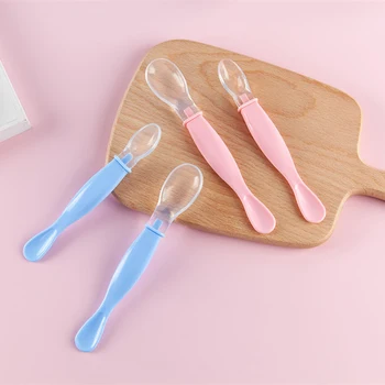 

Baby Spoons Feeding Dishes Tableware For Children Silicone Removable Baby Two Sides Spoon Baby Feeding Spoon Feeder