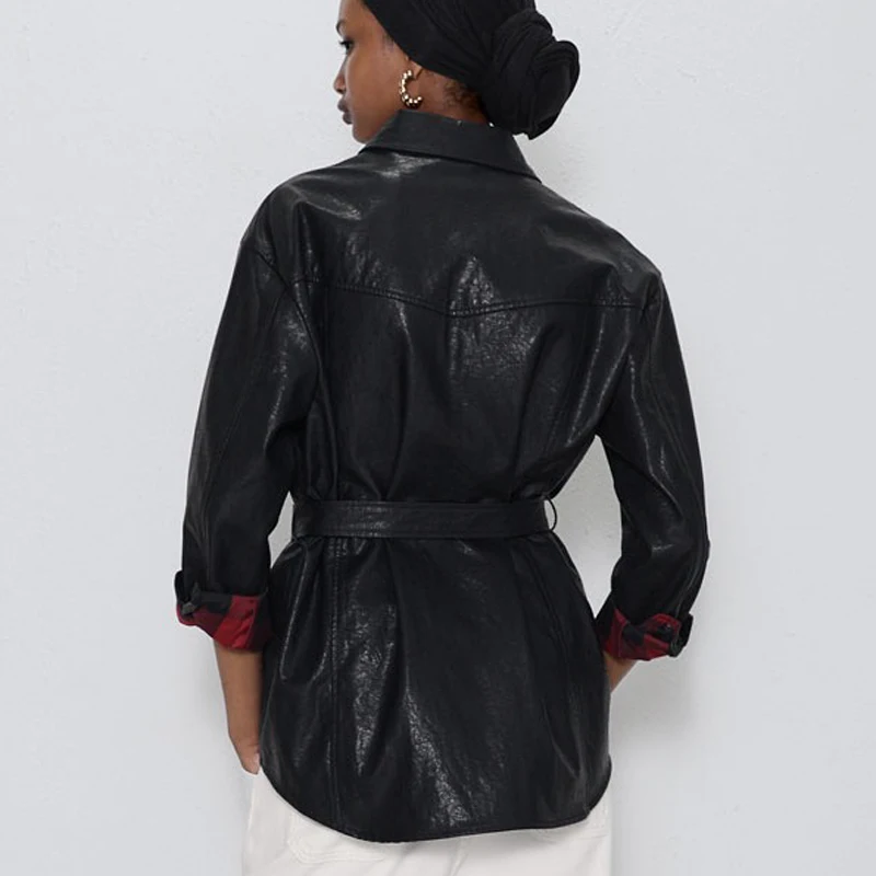 Huapate пальто из искусственного меха женская модная куртка из искусственной кожи женская элегантная куртка с поясом и карманом для женщин HV