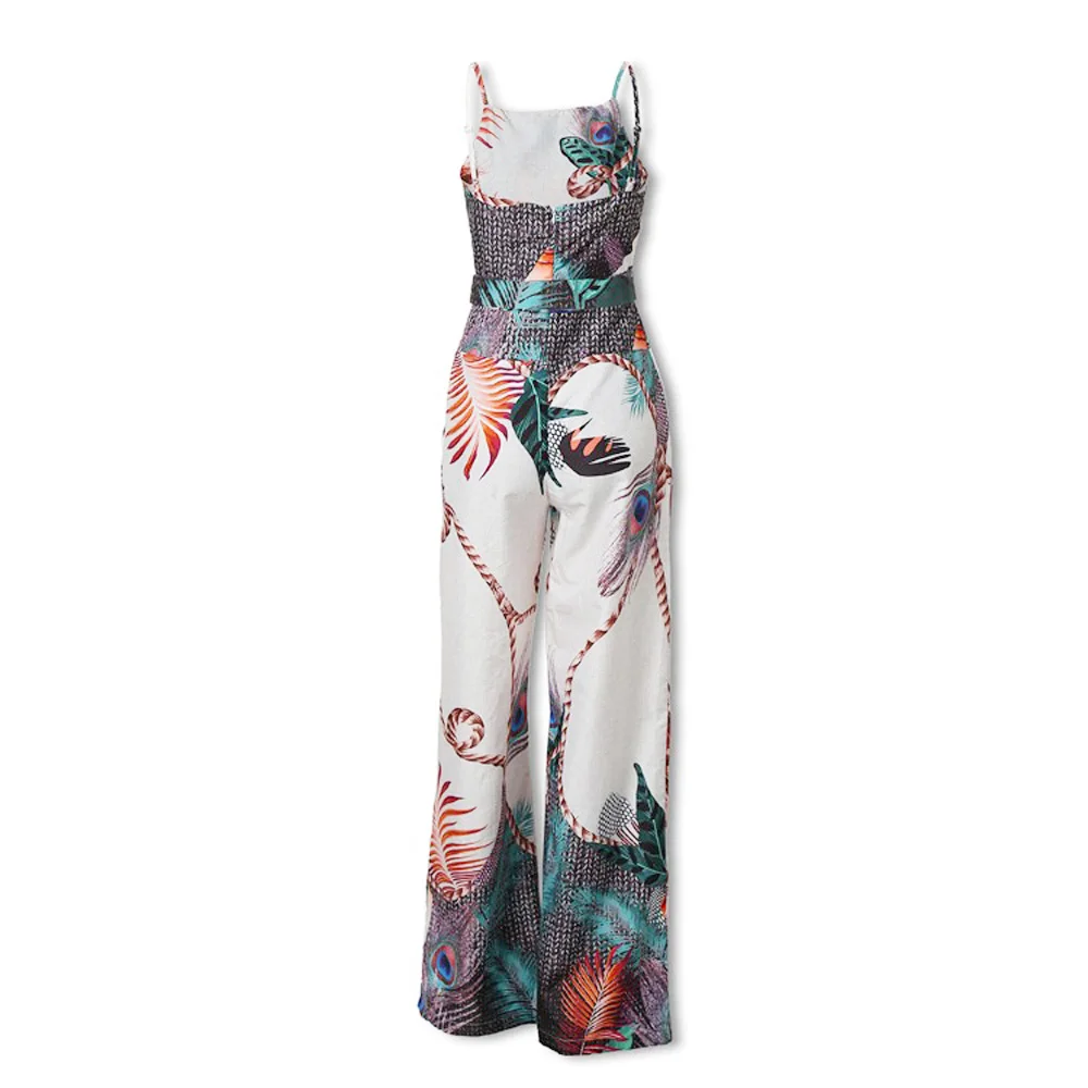 

Women's Jumpsuit Vacation Summer Halter Neck Loose Fashion Beach Printed BowKnot Romper Overall Jumpsuits