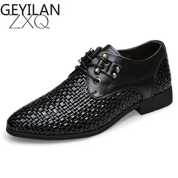 

Handmade 2019 Summer Men Breathable Business Dress Shoes Hollow Out Weave Pattern Leather Men Formal Shoes