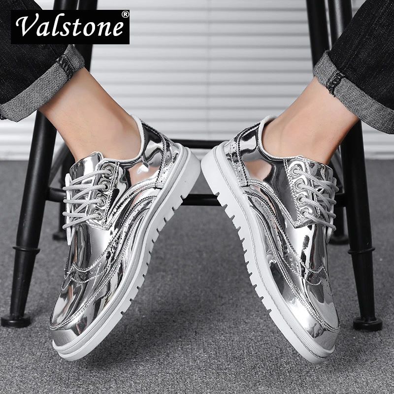 Valstoneブランドメンズシルバー靴ファッションヒップホップブローグ靴puスニーカー屋外防水男性ゴールド靴スタイリッシュなやつ Men S Casual Shoes Aliexpress