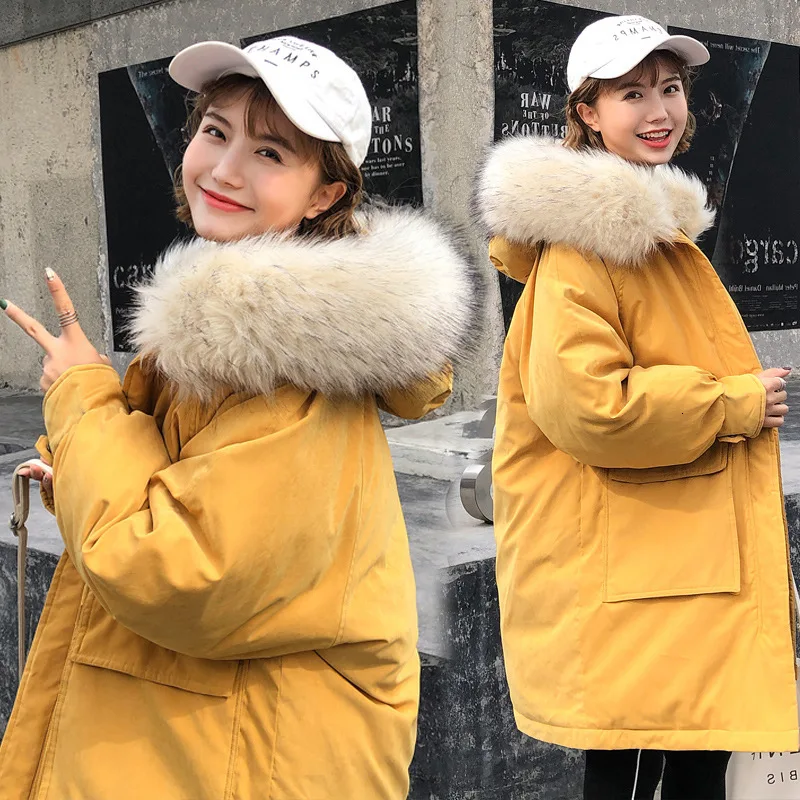 

Ins Cotton Oversize Winter Jacket Women 2019 Thickening Student Loose Coat Korean Long Yellow Parka Women Clothing Veste Femme