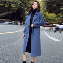 Осенне-зимнее шерстяное пальто для женщин в Корейском стиле, повседневное длинное шерстяное пальто, теплая одежда для женщин, новинка