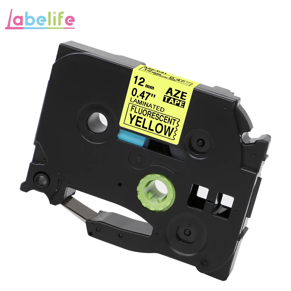 Fluorescent Yellow Labelife, 1 шт., 12 мм, матовые бумажные ленты TZe MQP35 TZe M31, белые, ягодно-розовые, совместимые с Brother PTouch, для изготовления этикеток, PT-D210 - Цвет: Fluorescent Yellow