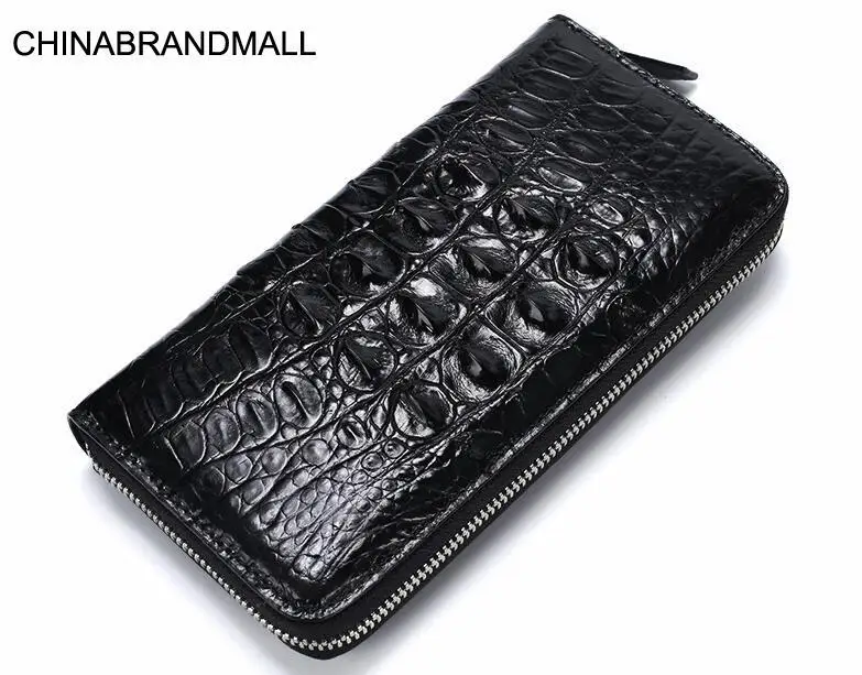 

Real crocodile leather long zipper purse solid wallet for men