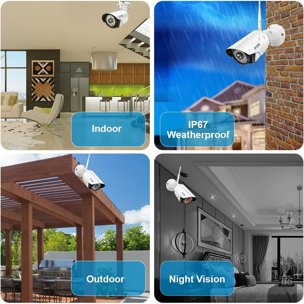 A-ZONE 4CH Wifi NVR CCTV система безопасности наружная аудио запись IP67 Водонепроницаемый P2P 960P домашний беспроводной комплект видеонаблюдения