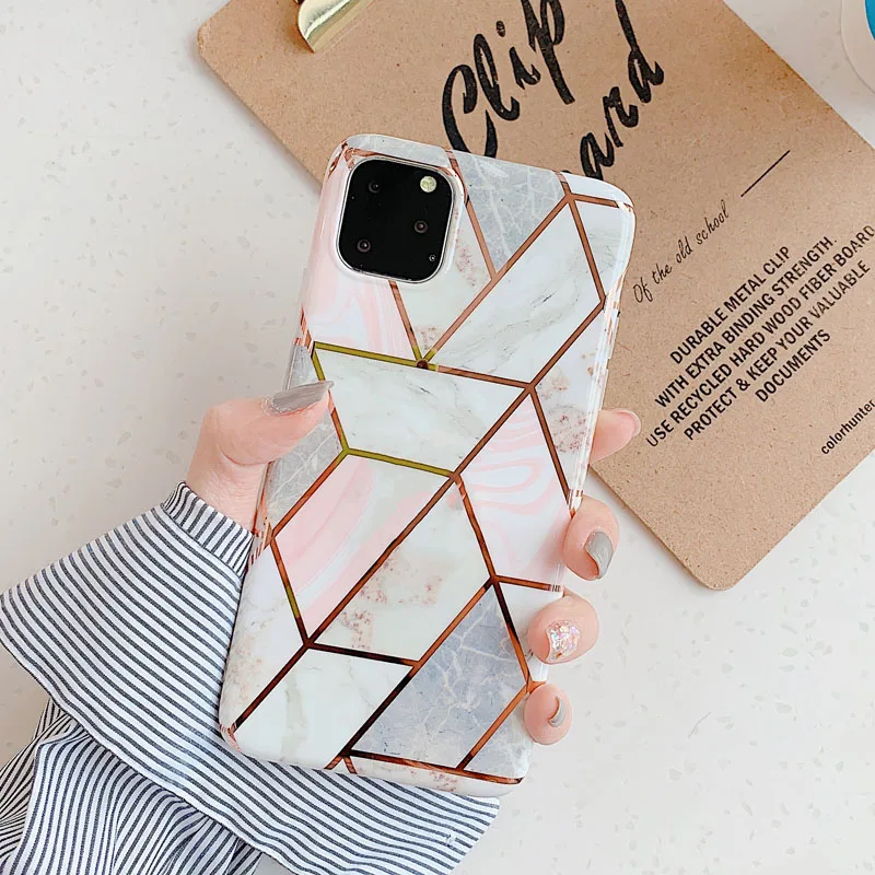 T2 N1986N для iPhone 11 Pro X XR XS Max 6 6s 7 8 Plus чехол для телефона роскошный комбинированный мраморный гальванический Блестящий IMD Fundas для iPhone 11 - Цвет: T2