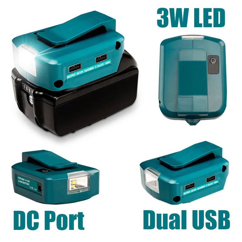 Battery Adapter For Makita Dual USB LED Working Light 14.4V/18V Li-on BL1830 BL1430 Portable Flashlight Lamp | Автомобили и