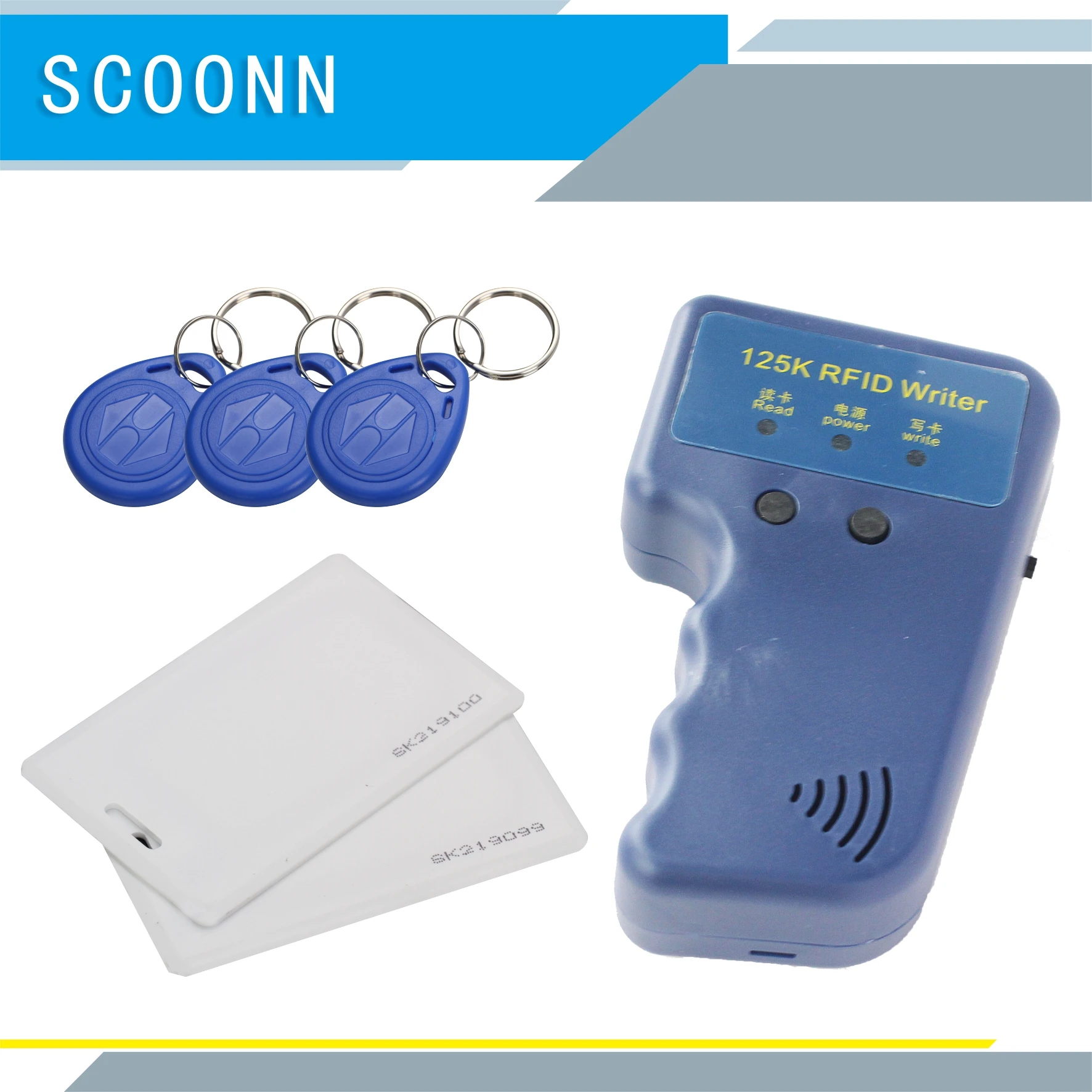 

Handheld reader 125KHz EM4100 RFID Copier Writer Duplicator Programmer Reader + EM4305 T5577 Rewritable ID Keyfobs Tags Card
