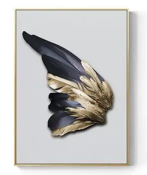 Скандинавский плакат и печать Декор золотые перья холст живопись белый современный Золотые Крылья настенные художественные картины для гостиной спальни - Цвет: framedRH432-02
