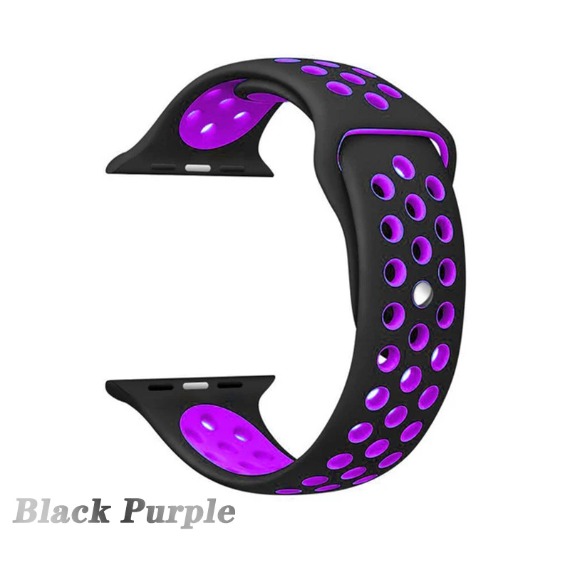 black purple Дышащий спортивный ремешок для наручных часов для Apple watch5 4 44/40 мм Nike кремниевый браслет для наручных часов iwatch, версия 1, 2, 3, ремешок 42/38 мм браслет - Цвет ремешка: black purple