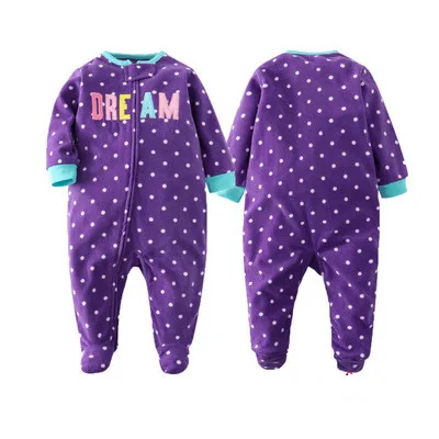 Осенне-зимний комбинезон для новорожденных, пижамы одежда для маленьких мальчиков теплый комбинезон для младенцев с длинными рукавами, одежда для детей от 9 до 24 месяцев - Цвет: Purple dot