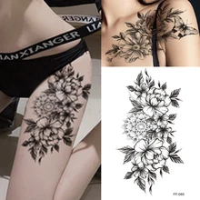 Women Body Chest Plain Black Flowers Big Waterproof Temporary Tattoo Waist  Arm Legs Sticker Art Dark Rose Fake Transfer Tattoo