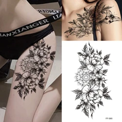 Women Body Chest Plain Black Flowers Big Waterproof Temporary Tattoo Waist  Arm Legs Sticker Art Dark Rose Fake Transfer Tattoo