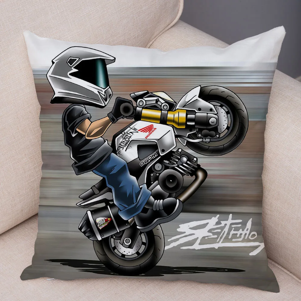 Cartoon Motorcycle Cushion Cover Decor Extreme Sports Pillowcase Soft Plush  Mobile Bike Pillow Case for Sofa Home Children Room
