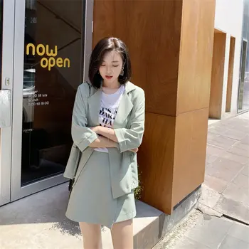 

HziriP Chic Fashion Women Solid OL Hot Summer Casual Loose Blazers+ New High Street Feminine A-Line Skirts Suits 2 Piece Sets