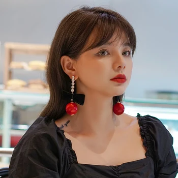 

Xinwei earrings 2020 new simple black bow earrings for women long pearl pendant earrings jewelry gifts