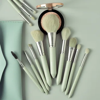 

New Style 12pcs Makeup Brush Set Rich Green Super Soft Face Powder Eyeshadow Brush Fiber Hair Trimming Shape Brush