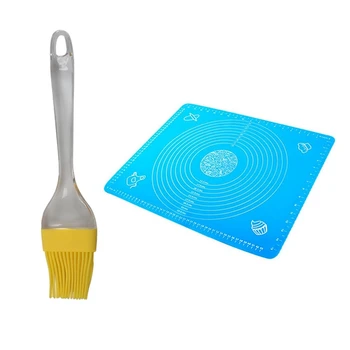 

1Pcs Silicone Basting Brush 9 Inch & 1Pcs Pastry Sheet Non-Stick Silicone Mat with Markings 50 X 40Cm
