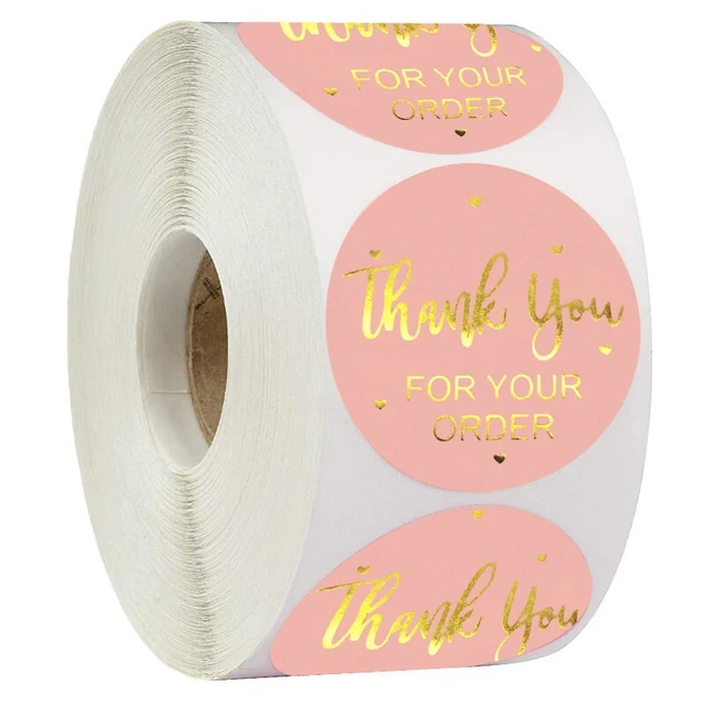 500pcs/roll Pink Gold Stickers Thank You Sticker Thank You for Your Order Handmade With Love sticker Round Seal Adhesive Labels Style 1