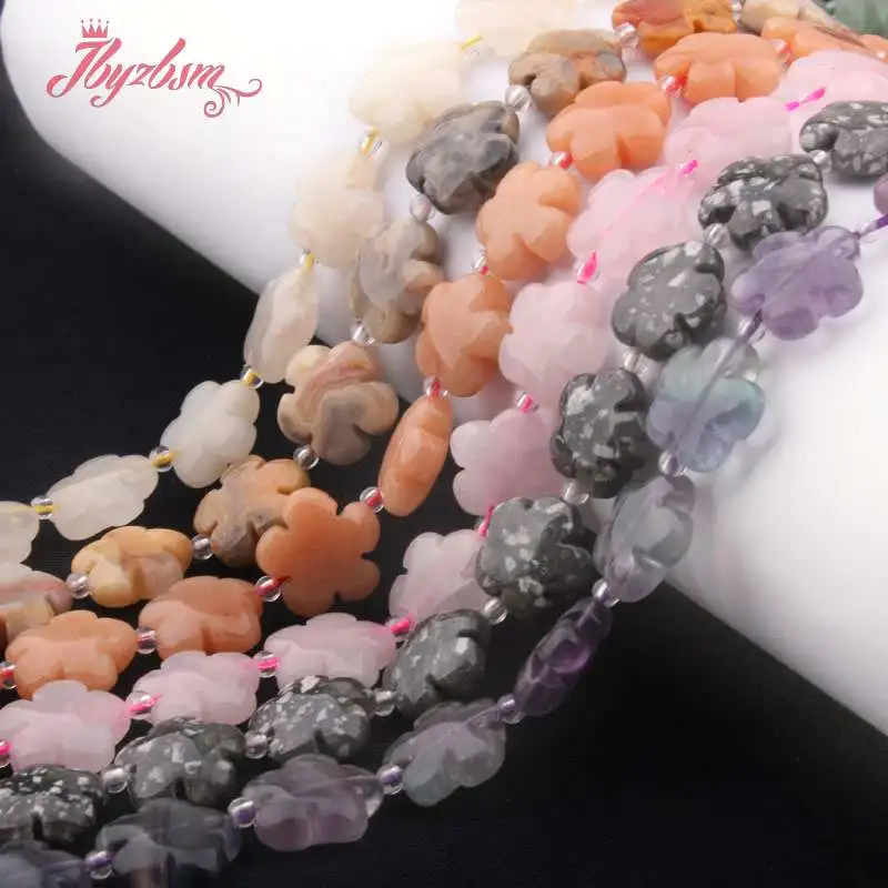 15mm Natural Stone Beads Flower Loose Beads for Needlework DIY Accessories Necklace Bracelets Pendant Jewelry Making 15