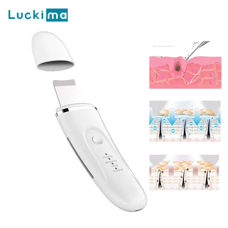 

New Ultrasonic Facial Cleaner Skin Scrubber Rechargeable Face Deep Cleansing Spatula Remove Blackhead Dirt Oil Lifting Visage