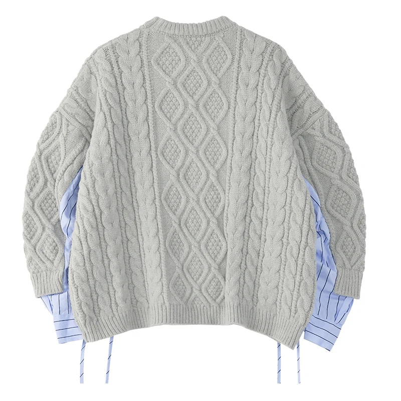 [EAM] Striped Big Size Knitting Sweater Loose Fit