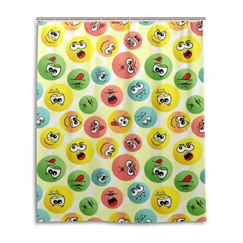 

Colorful Funny Round Faces Shower Curtain Waterproof Bathroom Decor Polyester Fabric Curtain Sets with Hooks