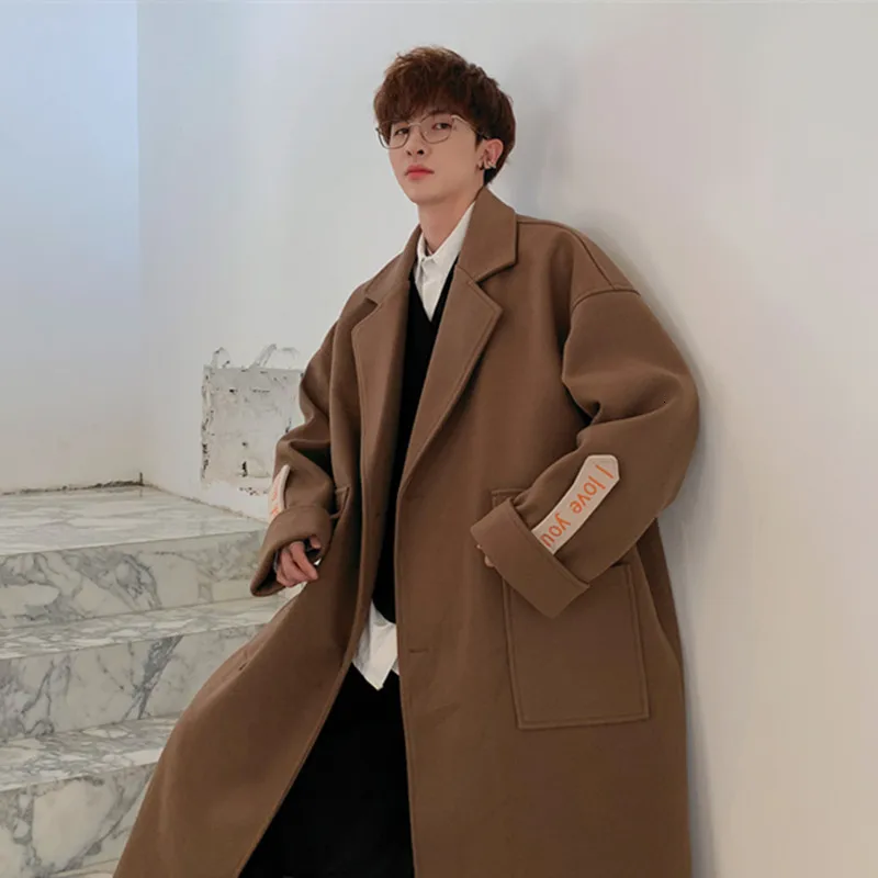 Новая осенняя и зимняя Корейская версия толстое длинное повседневное свободное шерстяное пальто с вышивкой