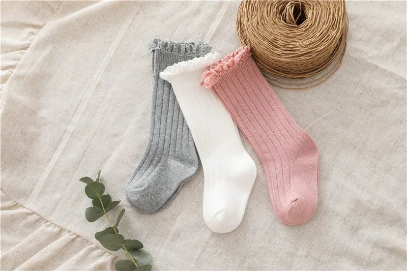 Baby Girls Socks Kids Toddlers Ruffle Knee High Long Soft Cotton Sock Lace Flower Children Infant Girl Socks For 0-5 Years
