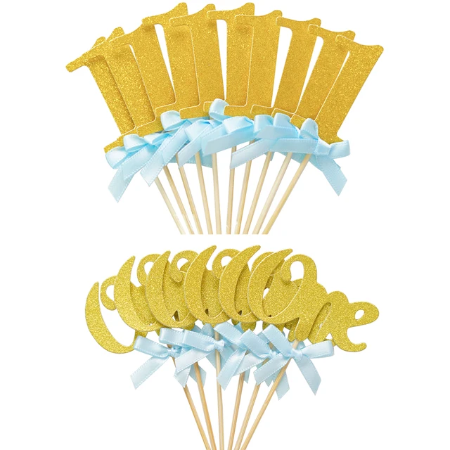 16pcs Silver Pink 1 One Paper Cupcake Topper 1st First Girl Boy Birthday Party Decorations My One Year I AM ONE Anniversary gold blue