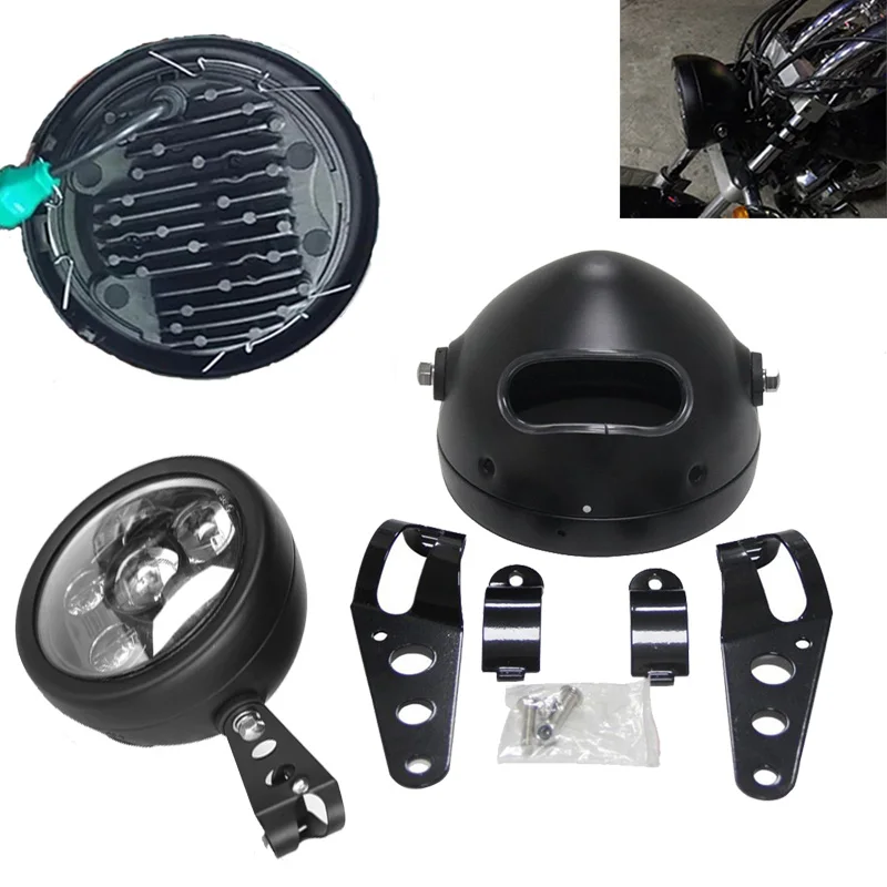 5,75 дюймов светодиодный фонарь с halo angel eyes 5,7" фары ведро корпус для мотоцикла Harley Honda Shadow Kawasaki Vulcan S
