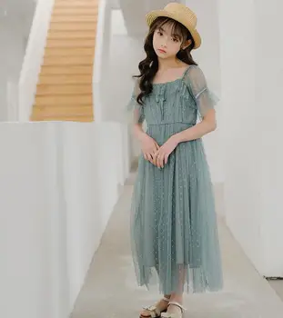 

Retail 2020 Summer New Children Baby Teenage Dot Mesh Dress, Girls Princess Fairy Dresses ,6-10T